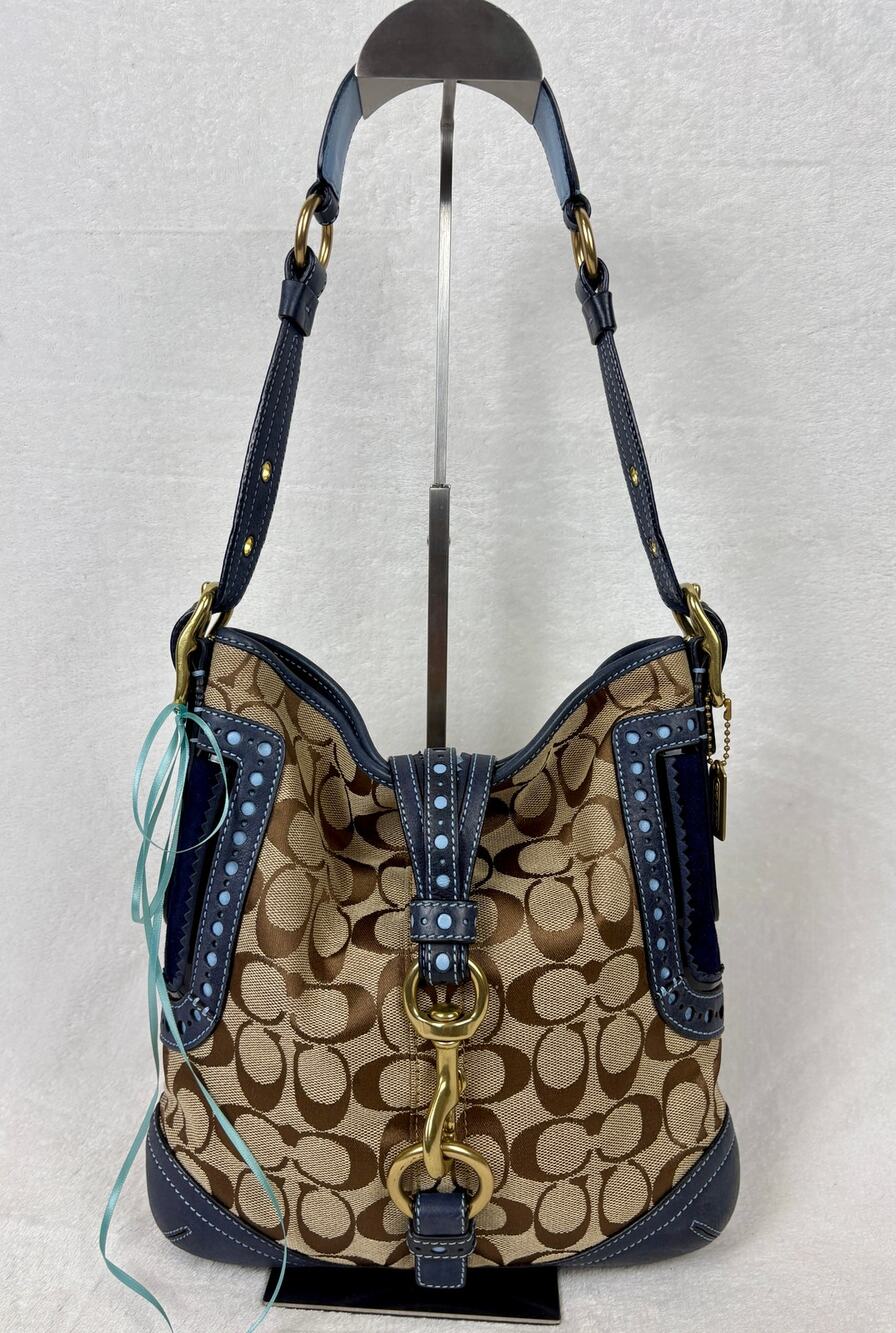 Vintage Coach Legacy Hobo Signature C Jacquard, Blue Suede and Leather Trim Trim